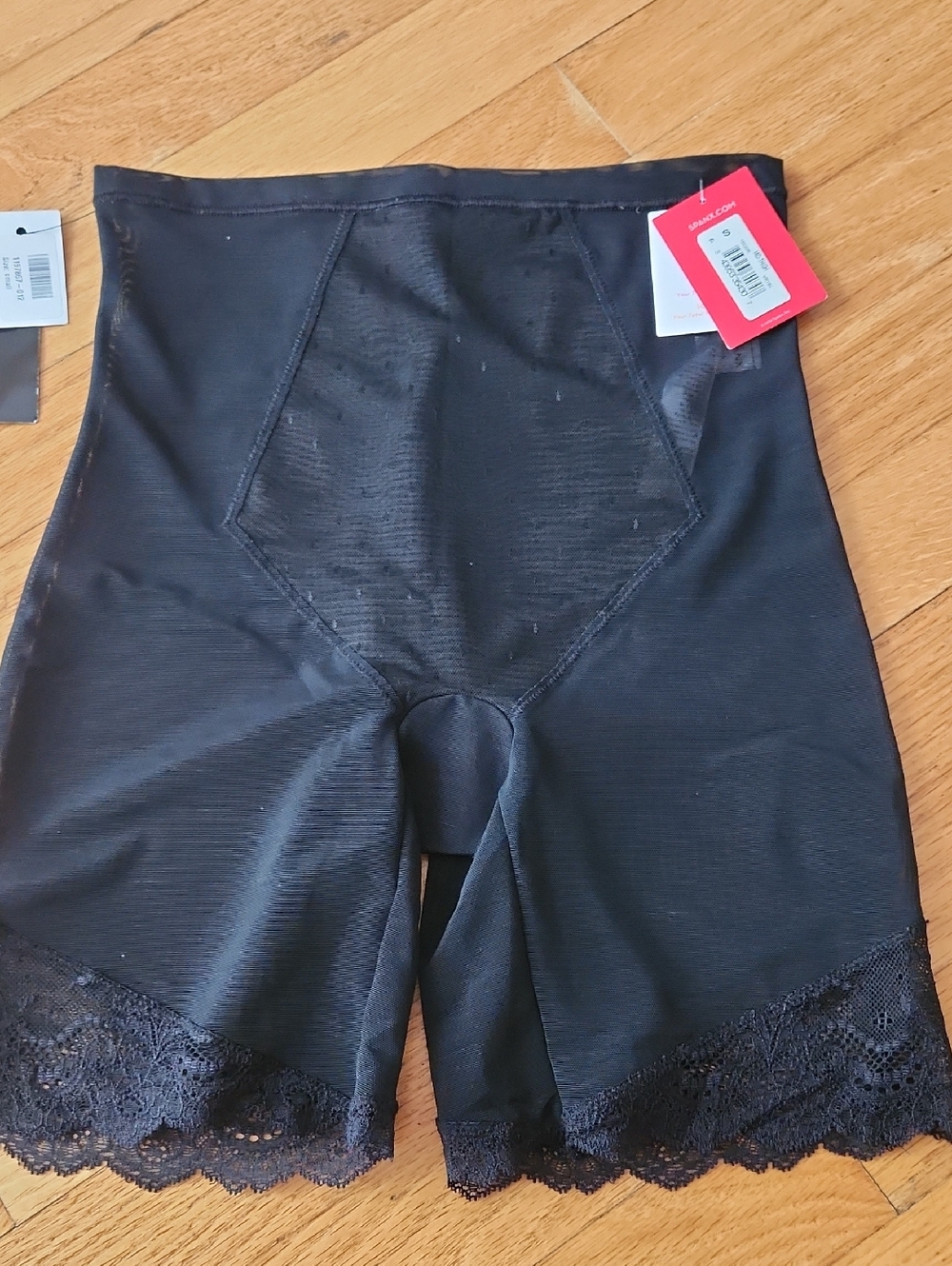 SPANX Black High-Waist Lace-Hem Shaping Shorts